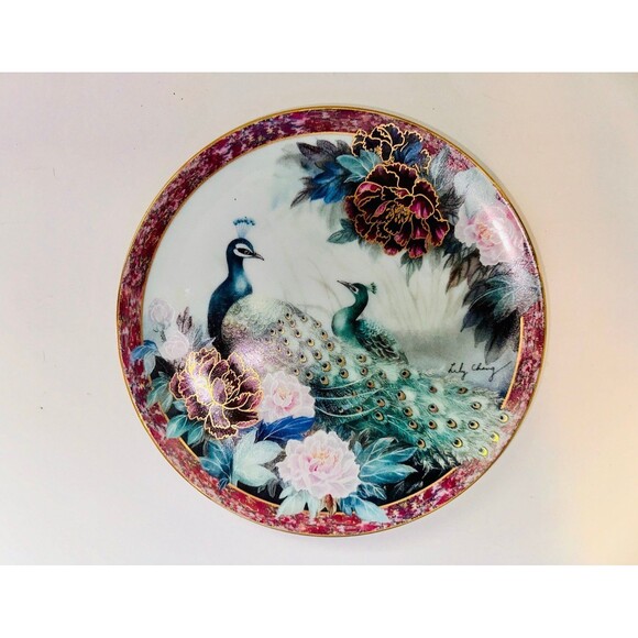 Collectors Plate "Serenity" by Lily Chang Gardens of Paradise Peacock 8.25" - Picture 1 of 4